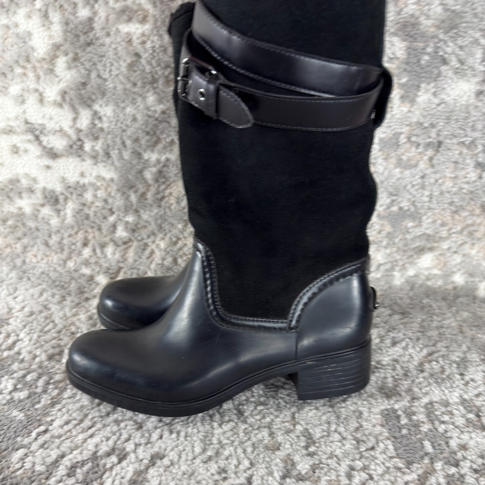 Coach Size 8B Zena Suede Moto Block Heel Boots Black Buckle Casual - Picture 5 of 9